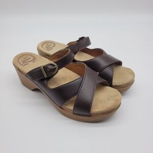 Dansko Sela Wedge Brown Leather Sandals Slides Women's Size 37 or 6.5 - 7
